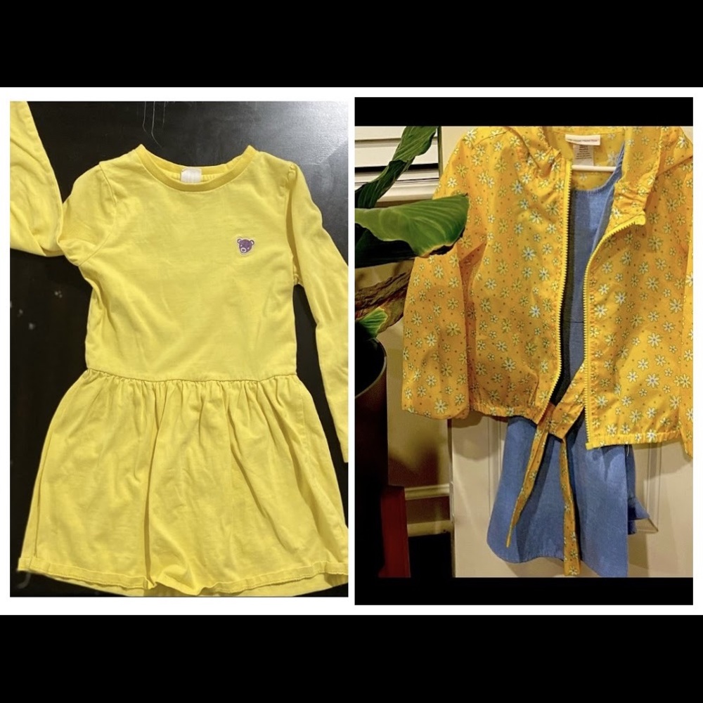 Bundle Clobe long sleeve girls dress and jacket set,denim and yellow,size 5